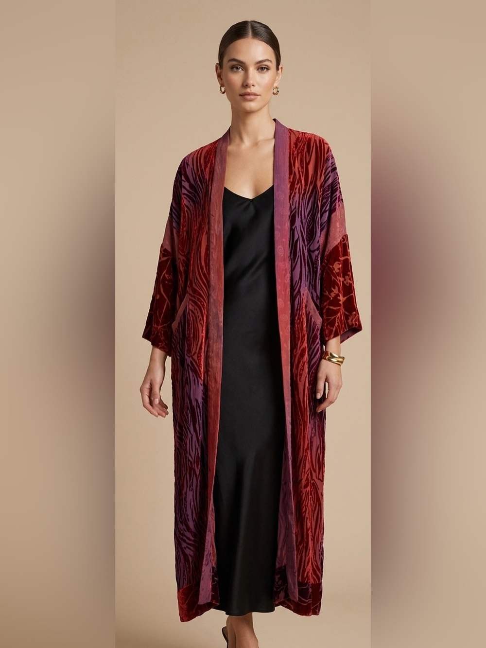 Swirl‎ vintage Pink and Burgundy Velvet Duster Kimono boho mystical
